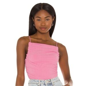Superdown Pink Ruched Spaghetti Strap Top